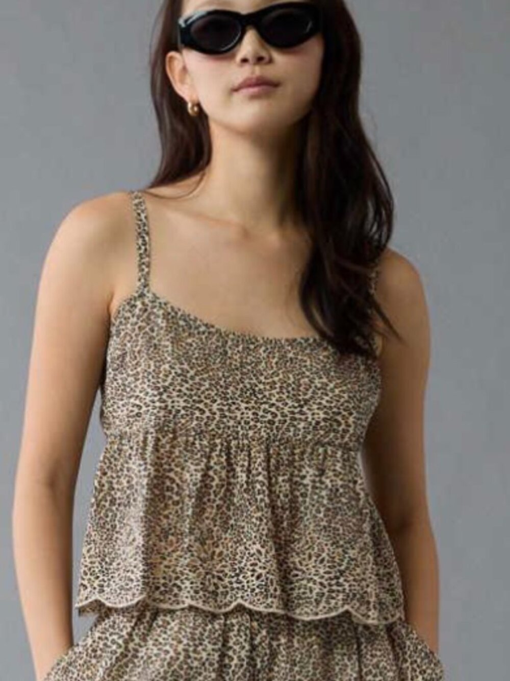 American Eagle Leopard Print Cami Tank Top Eyelet Trim NWT S 100% Cotton